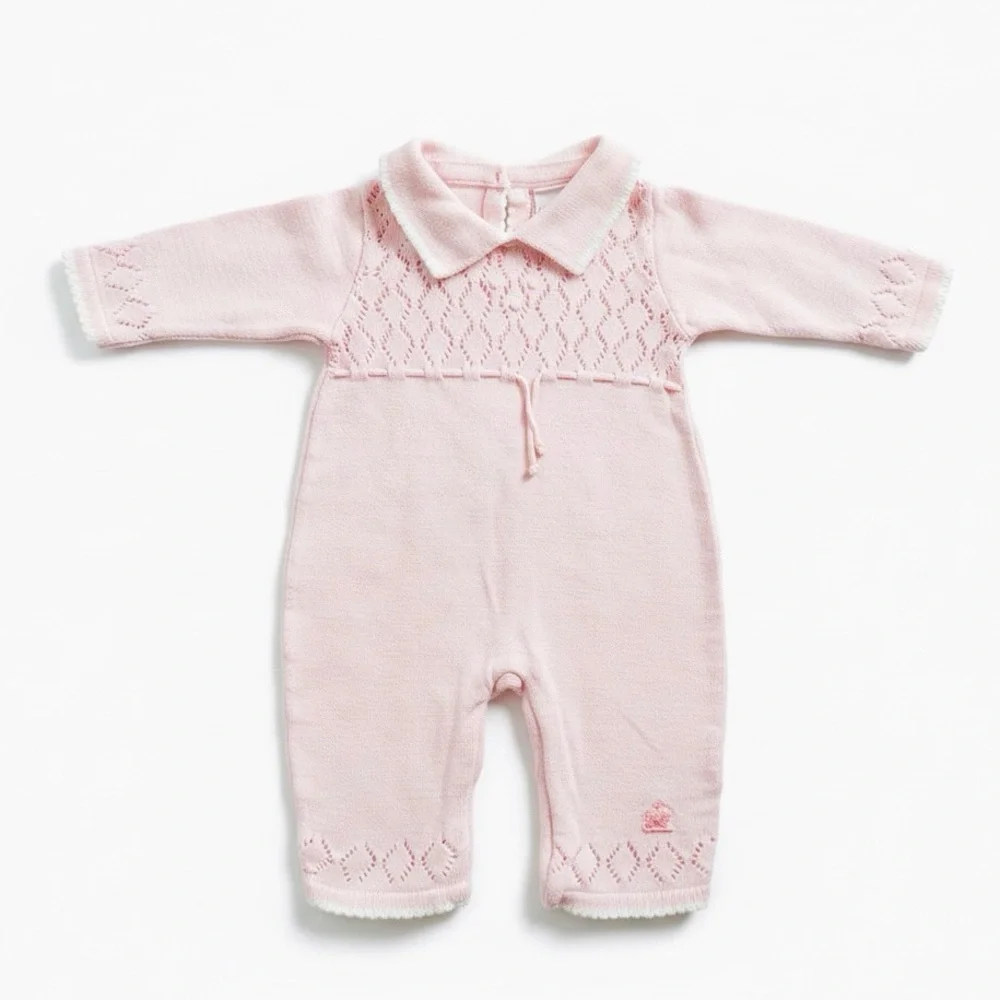 Babycottons Newborn Baby Pink Pointelle Knit Cotton Romper Playsuit Outfit